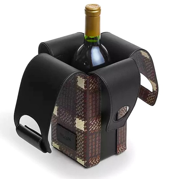 COACH WINE CARRIER WITH PLAID PRINT IN GUNMETAL/BLACK MULTI COLORS - Picture 2 of 3